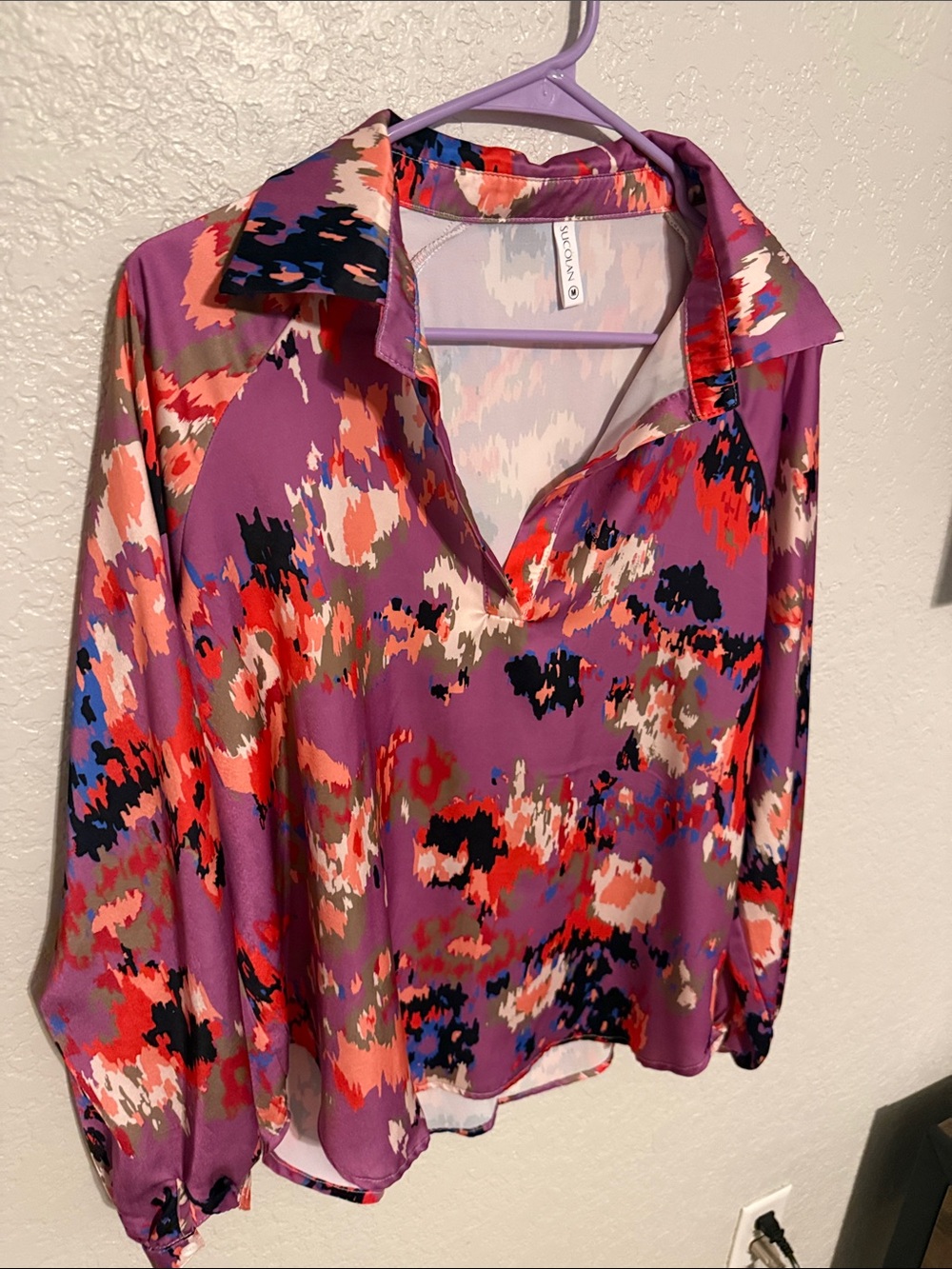 Vince Camuto Purple Multicolor Abstract Button-Down Blouse